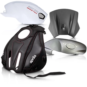 Copri serbatoio per moto in diverse forme, colori e materiali.